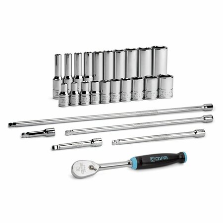 CAPRI TOOLS 1/4 in. Drive Master 6-Point Chrome Socket Set, 3/16 to 9/16 in., with Extension and Ratchet, 26-Pc CP12110-26S-SET